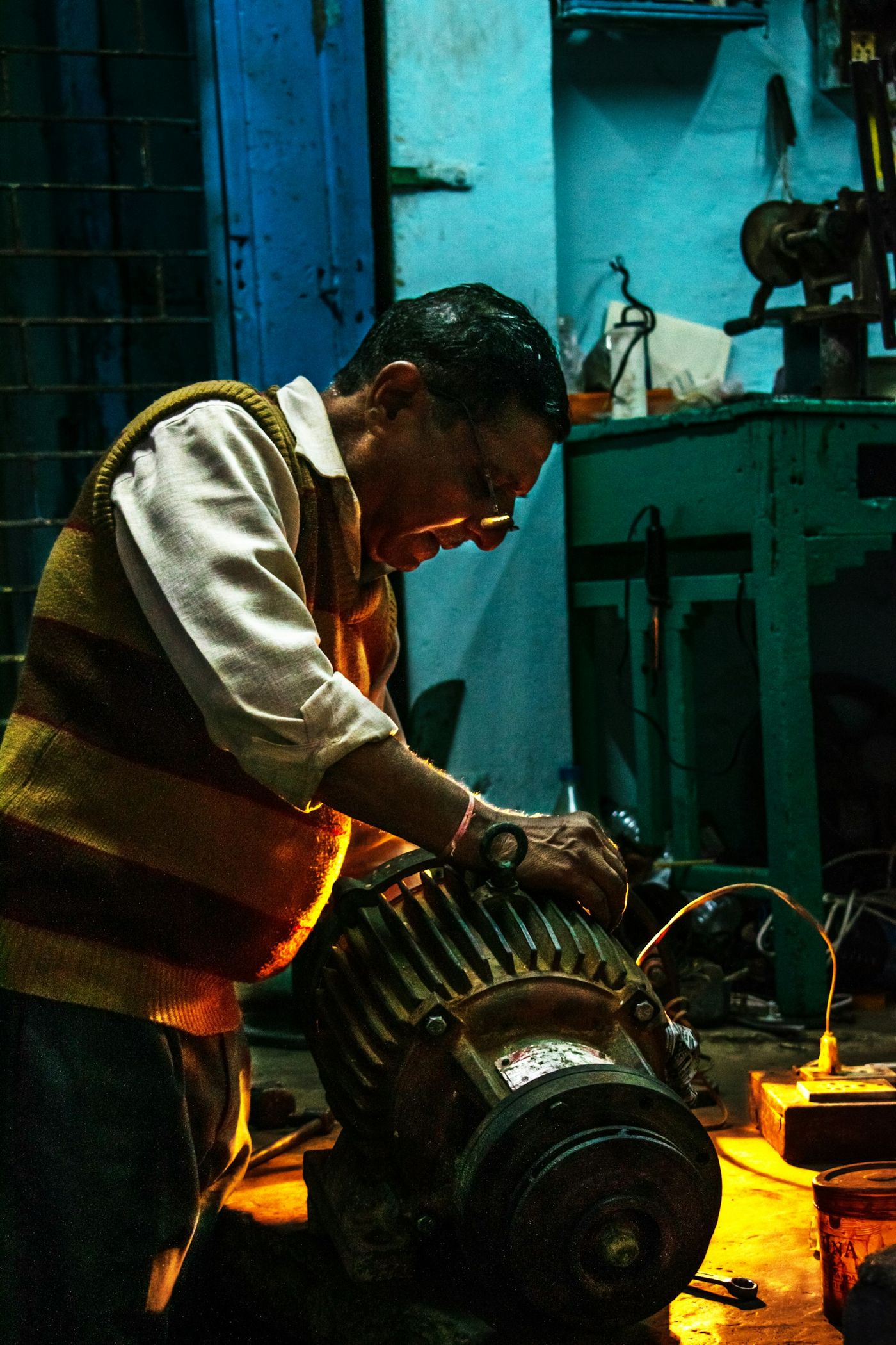 Technician working on motor winding